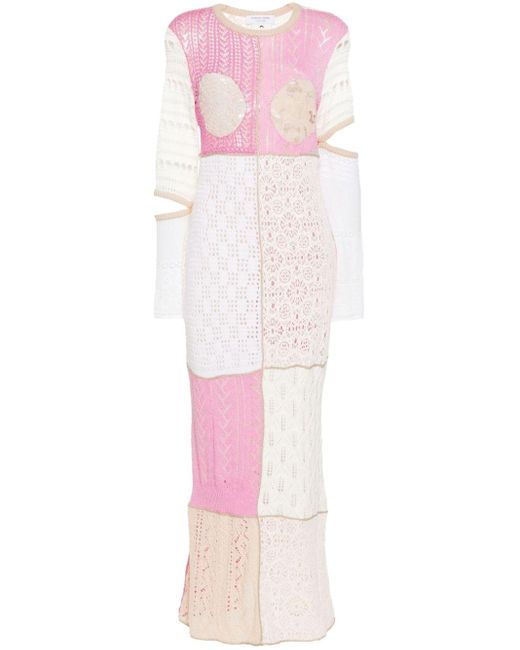 MARINE SERRE Pink Regenerated Crochet-knit Maxi Dress