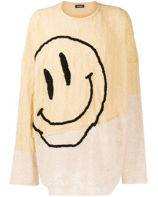 Raf Simons Wool Smiley Embroidery Panelled Jumper in Natural for Men | Lyst