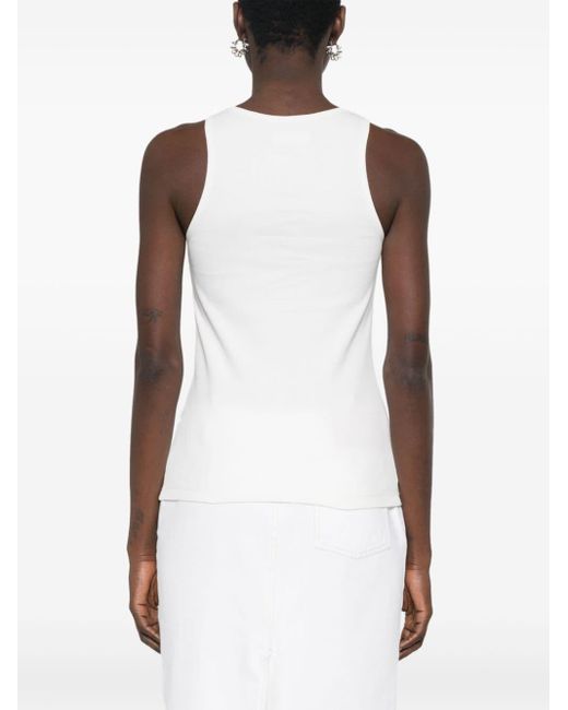 Rabanne White Logo-patch Ribbed Tank Top