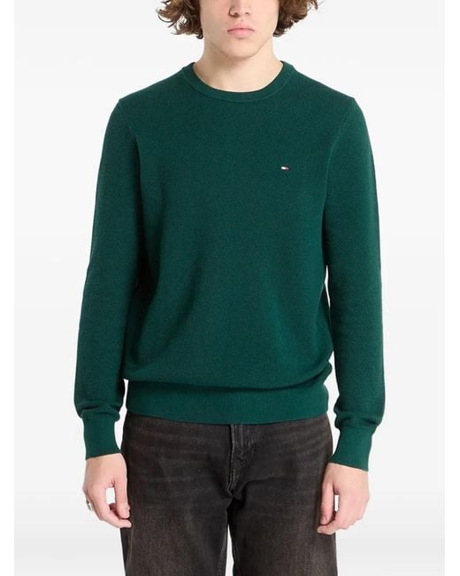 Tommy Hilfiger Green Logo-Patch Waffle-Knit Sweater for men