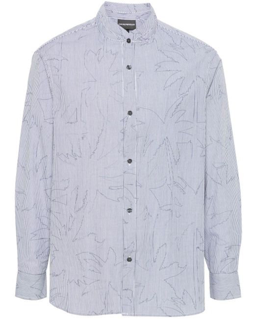 メンズ Emporio Armani Palm Tree-print Striped Poplin Shirt Blue