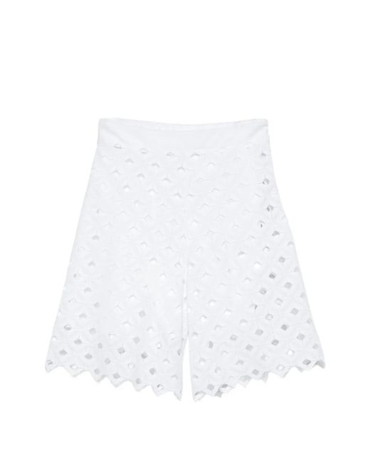 Max Mara White Huguale Broderie-Anglaise Scalloped-Hem Shorts