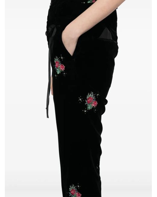 Midorikawa Black Embroidered Floral Trousers