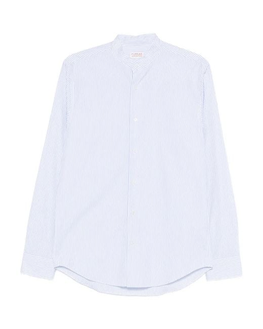 Fursac White Striped Collarless Shirt for men