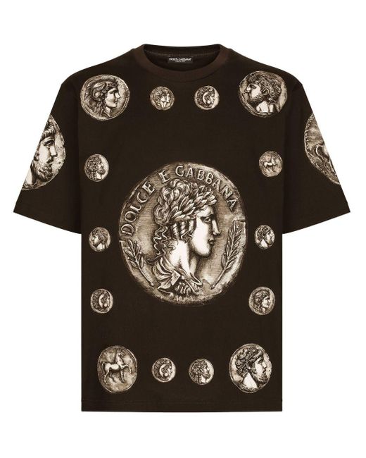 Dolce & Gabbana T-Shirt aus Baumwolle Münzen-Print in Black für Herren