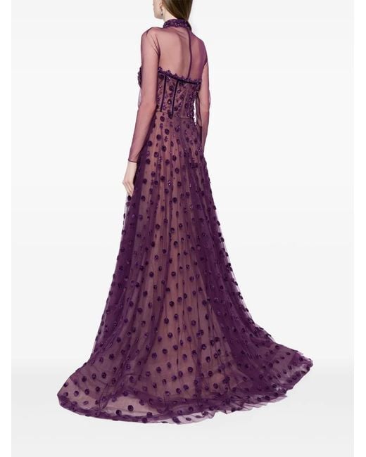 Saiid Kobeisy Purple Polka Dot Beaded Tulle Gown