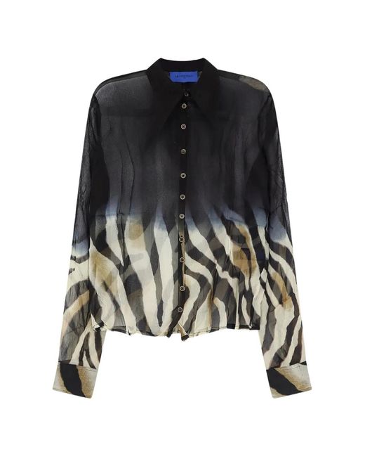 Mes Demoiselles Black Zebra-Print Pointed-Collar Shirt
