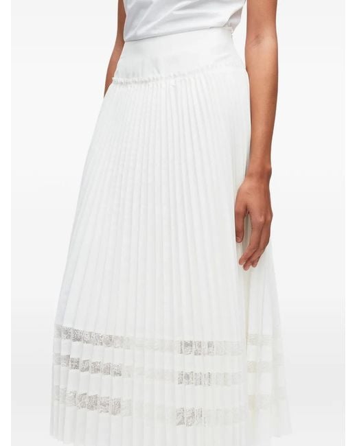 3.1 Phillip Lim White Pleated Lace-Insert Midi Skirt