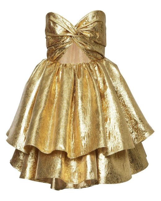 Carolina Herrera Strapless Tiered Mini Dress in Gold (Metallic) | Lyst