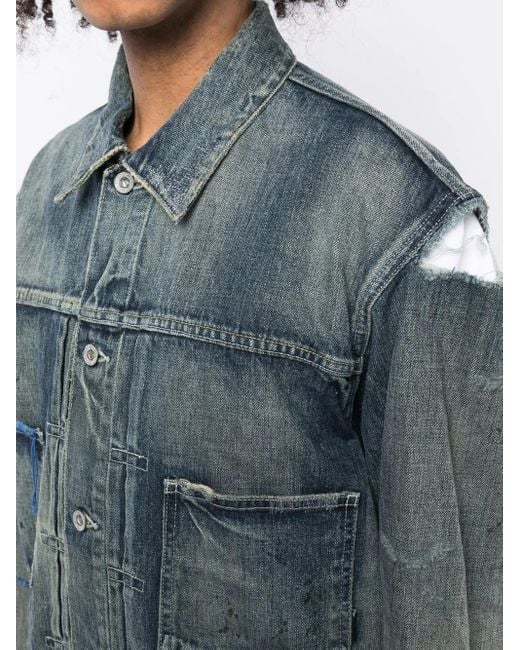 Neighborhood Blue Distressed-Effect Denim Jacket for men