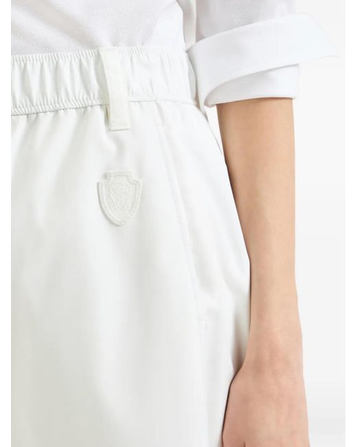 Brunello Cucinelli White Logo Elastic-Waistband Trousers