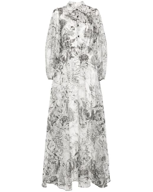 Nissa Gray Floral-print Organza Maxi Dress