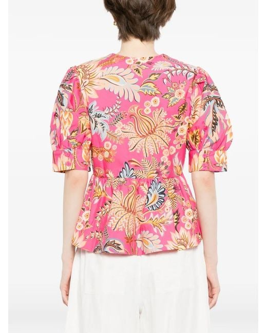 Farm Rio Pink Ligia Floral-Print Blouse