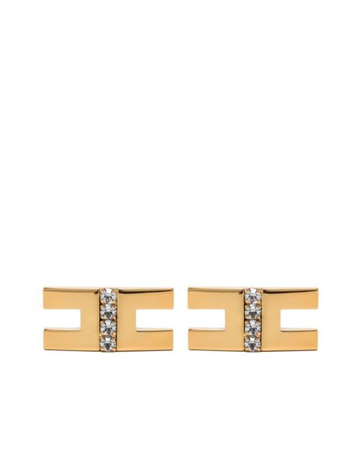 Orecchini pendenti con monogramma di Elisabetta Franchi in Metallic