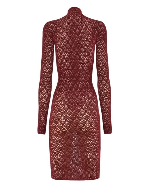 Wolford Red Mermaid-Net Mock-Neck Mini Dress