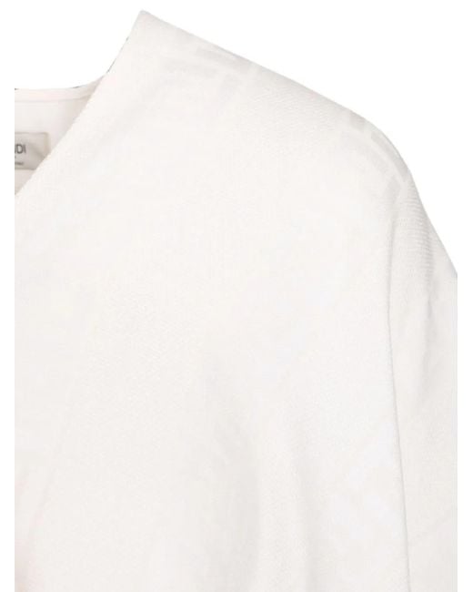 Fendi White Ff-Jacquard Frayed-Hem Poncho
