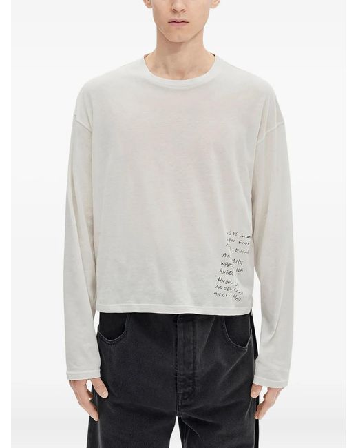 Ann Demeulemeester White Bike Printed Long-Sleeve T-Shirt for men