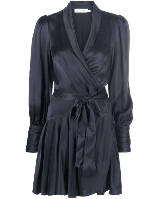 Zimmermann Tied-waist Silk Wrap Dress in Blue | Lyst