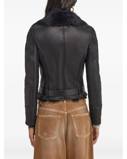 Roberto Cavalli Black Shearling Leather Jacket