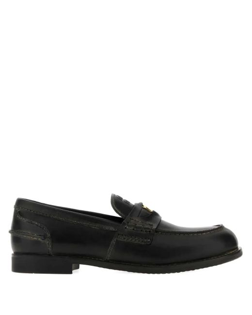 MIUMIU 26S PENNY LOAFERS IN BLACK GLOSSY CALFSKIN GOLD HARDWARE