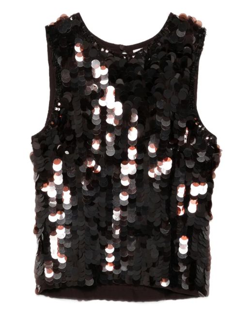 P.A.R.O.S.H. Black Sequin Sleeveless Top
