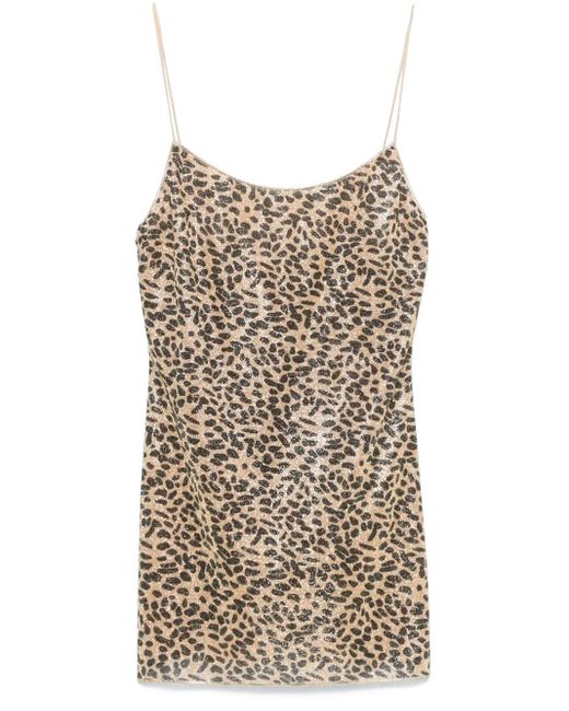 Oseree Brown Leopard-Print Mini Dress