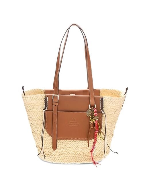 CUBA LAB Brown Tropicana Raffia Shoulder Bag