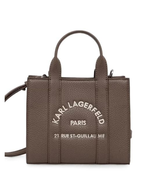 Karl Lagerfeld Brown Logo-Embroidered Pebbled Tote Bag