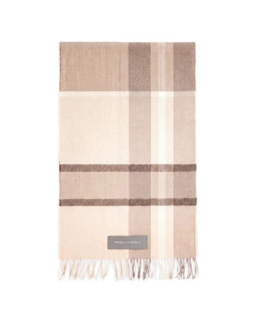 Sciarpa A Quadri Con Frange di Piquadro in Natural da Uomo