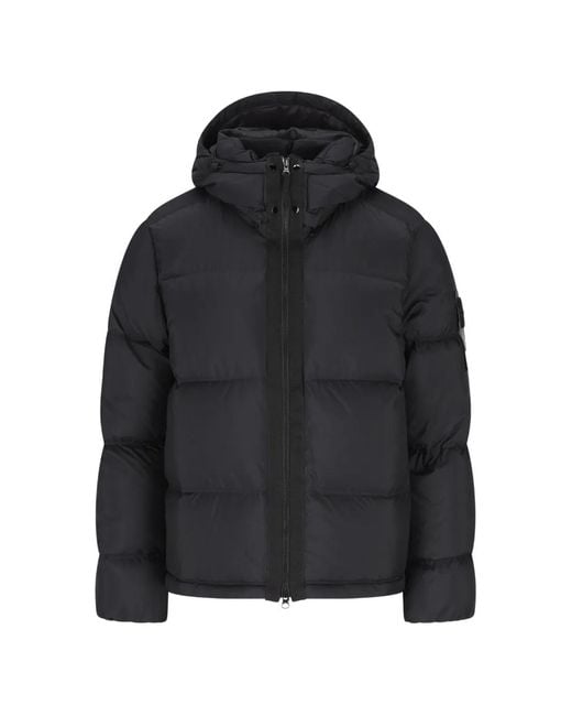 Stone Island Black Compass-Patch Padded Hooded Coat for men