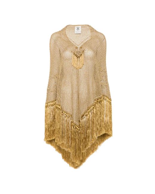 Chiara Is White Scialle Mantella Rosa Fringed-Trim Poncho