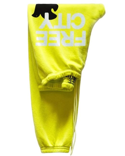 Freecity Yellow Drawstring Print Track-Pants