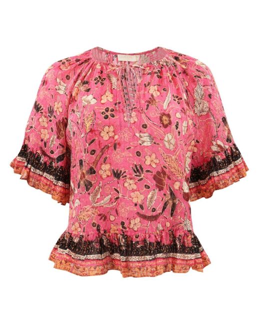 Ulla Johnson Red Alessia Floral-print Blouse