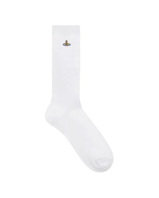 Vivienne Westwood White Orb-Embroidered Ribbed Socks