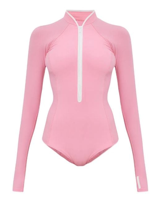Hunza G Pink Tyra Long-Sleeved Zip-Up Swimsuit