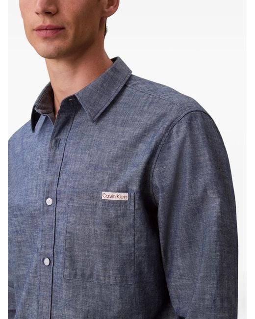 Calvin Klein Blue Logo-Patch Chest-Pocket Shirt for men