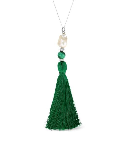 Elle Macpherson Green Collier Sautoir À Breloque Frangée En Perles