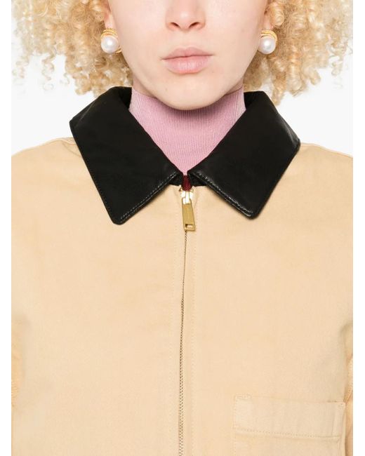 Self-Portrait Natural Leather-Collared Jacket