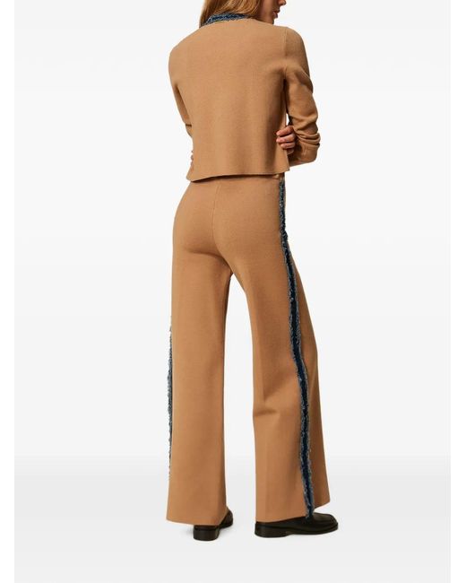 Twinset Brown Knit Trousers With Denim Trim