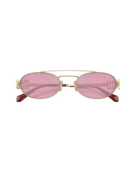 Miu Miu Pink Logo-lettering Oval-frame Sunglasses