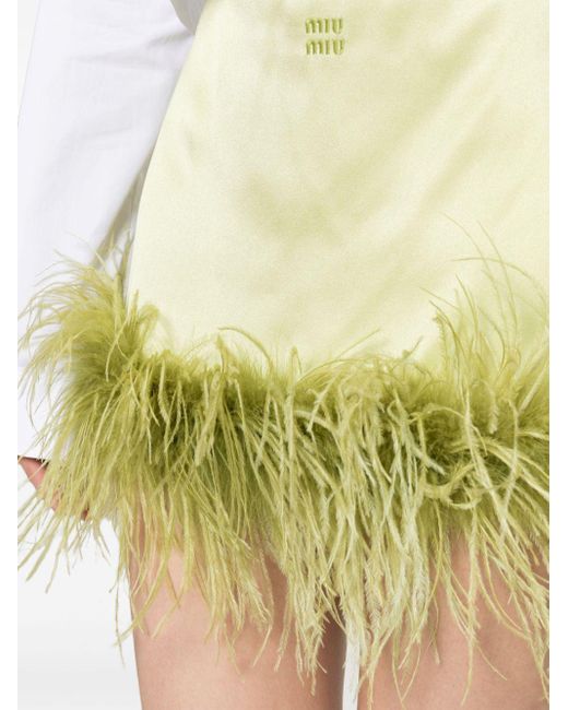 Miu Miu Yellow Feather-trim Satin Miniskirt