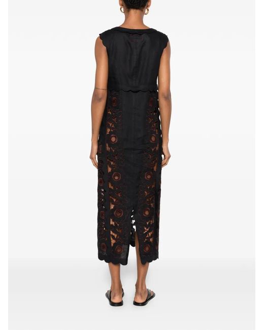Vita Kin Black Vanina Floral-Embroidered Midi Dress