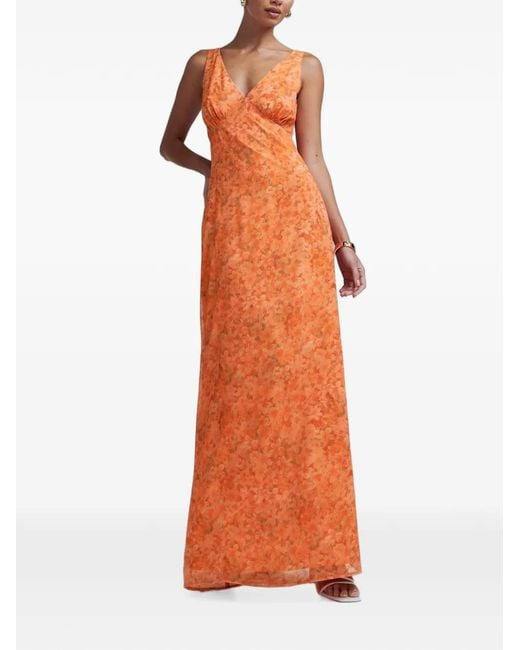 BWLDR Orange Chelsea Floral-Print V-Neck Maxi Dress