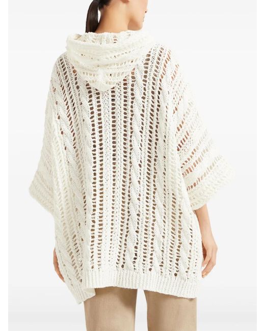 Brunello Cucinelli White Jute-Cotton Net-Knit Hooded Cardigan