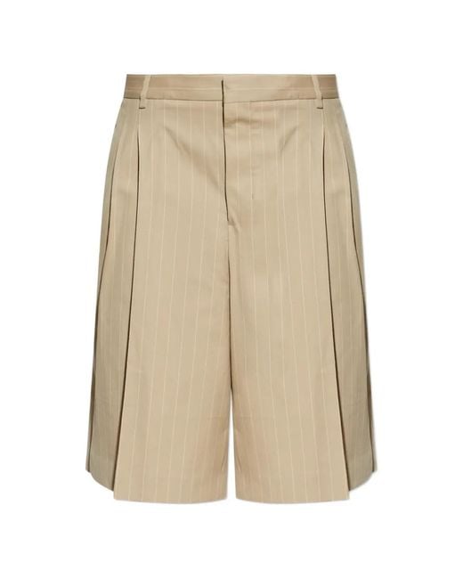 AMI Natural Pinstripe Pleat Shorts for men