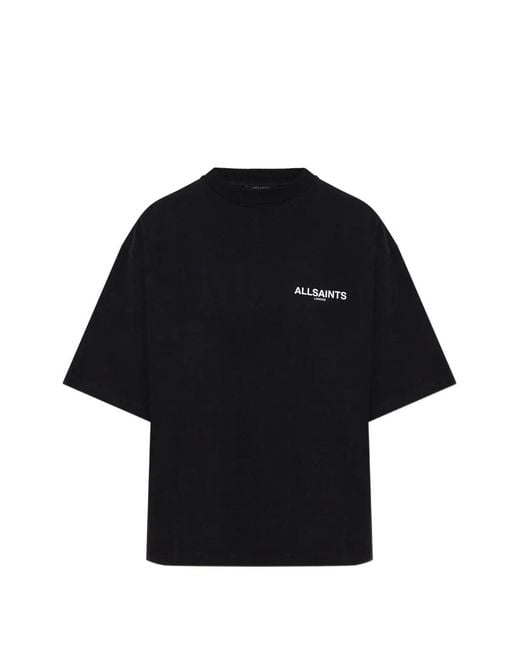 AllSaints Black Butterfly-Print Logo T-Shirt