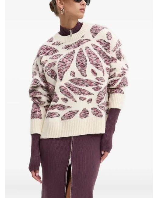 Desigual White Leaf-pattern Crew-neck Sweater