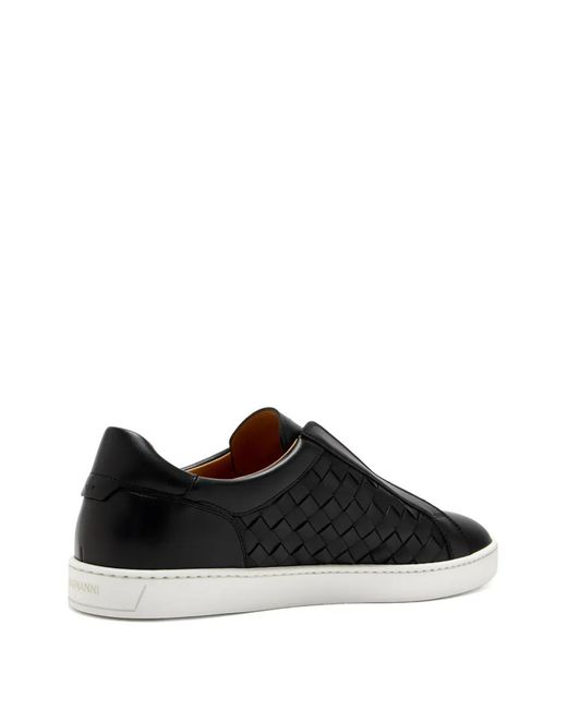 Magnanni Shoes Black Woven Leather Slip-On Sneakers for men