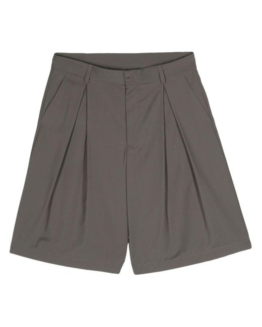 Emporio Armani Gray Pleat-detail Wide-leg Shorts for men