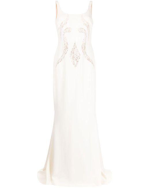 Elie Saab White Lace-Insert Maxi Dress